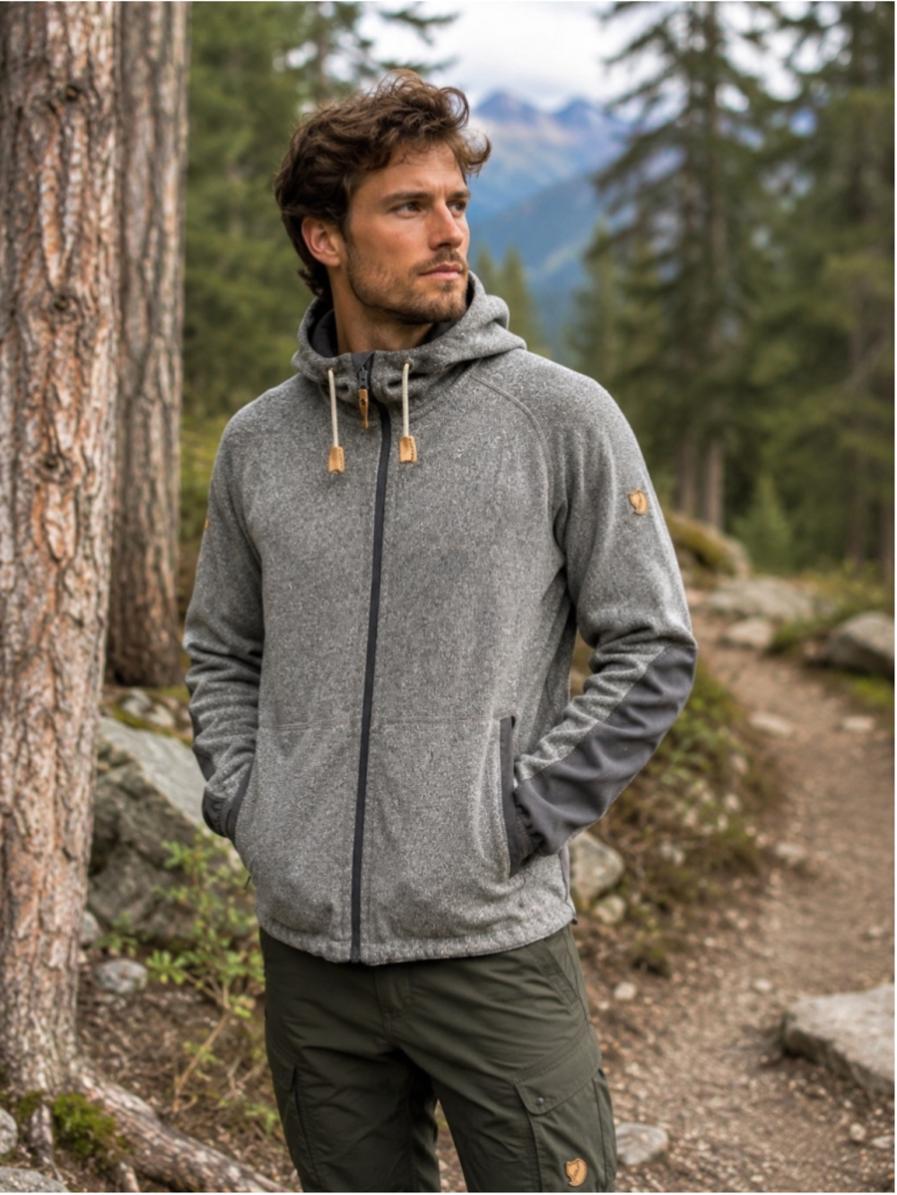 Fjallraven Ovik Fleece Hoodie Men M Full Zip Gorpcore Hiking Scandinavian Gray